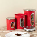 4 of 5:Home Basics 3 Piece Stainless Steel Top Canisters with Windows, Red 