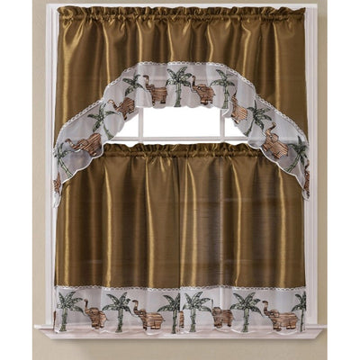 2 of 4:Elephant Embroidered Kitchen Curtain Set, Swag 60x36, 30x36 Inches 