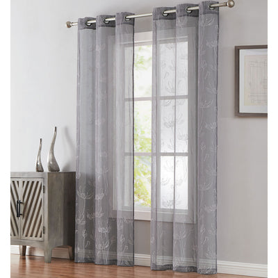 1 of 2:Ensemble de 2 panneaux de fenêtre transparents à œillets Ilona Floral Passion, 38 x 84 pouces chacun 