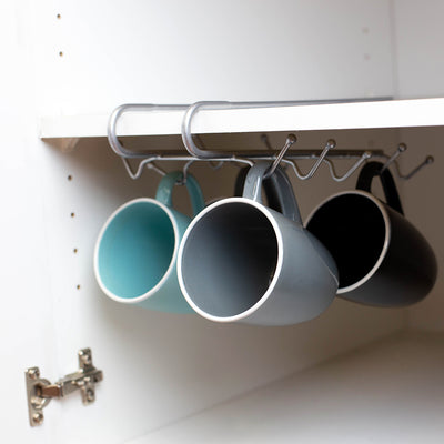 3 of 5:Home Basics Under the Shelf  Vinyl Coated Steel 6 Hook  Mug Rack, Silver 
