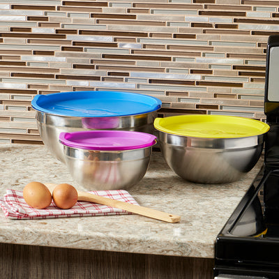 4 of 4:Home Basics 6-Piece Stainless Steel Nesting Mixing Bowls with Lids 