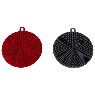 1 of 5:Brosses à récurer multi-usages en silicone double face Home Basics Gentle Clean avec boucle de suspension (lot de 2), multicolores 