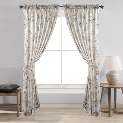 14 of 16:Teagan Floral Printed Crushed Satin Rod Pocket Window Panel and Waterfall Valance Treatments 