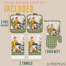 41 of 61:PREMIUS 5 Piece Printed Kitchen Linen Set, 2 Cotton Towels, 2 Pot Holders, 1 Oven Mitt 