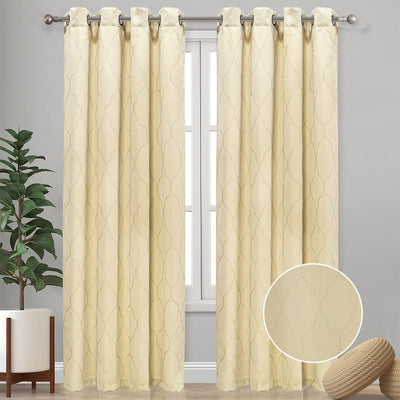 3 of 8:Emilia Geometric Embroidered Room Darkening Grommet Window Panel Curtain, 54x90 Inches 