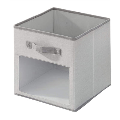 2 of 3:iDesign Fabric Storage Cube Bin With Clear Window, Gray, 10.5x10.5x11 Inches 