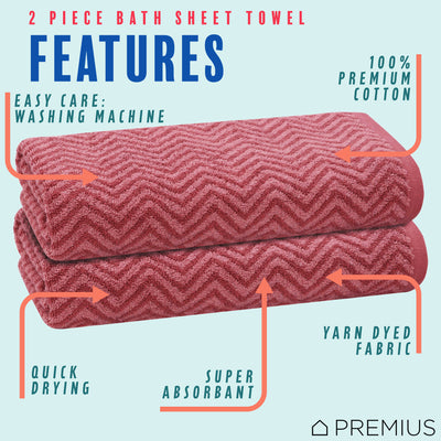 18 of 40:PREMIUS 2 Pack Chevron 100% Cotton Yarn Dyed Bath Sheet Towel, 32x64 Inches 