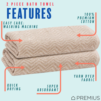19 of 32:Serviette de bain PREMIUS en fil de coton teint à chevrons, lot de 2, 27 x 54 pouces 