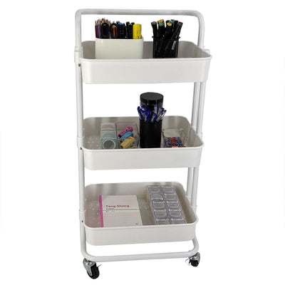 1 of 3:Home Basics Carro utilitario con ruedas de acero de 3 niveles con 2 ruedas de bloqueo, color blanco 