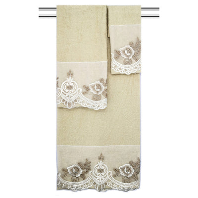 7 of 7:Mercury 3-Piece Floral Embroidered Cotton Decorative Bath Towel Set 