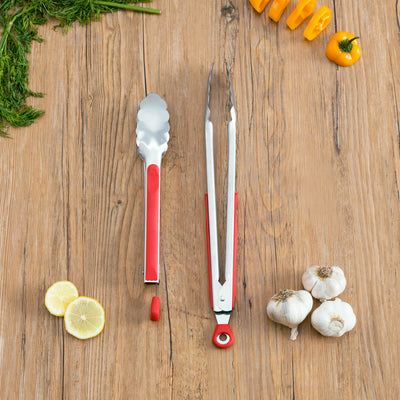 3 of 5:Home Basics Stainless Steel 2 Piece Tong Set with Silicone Handles, Assorted Colors 