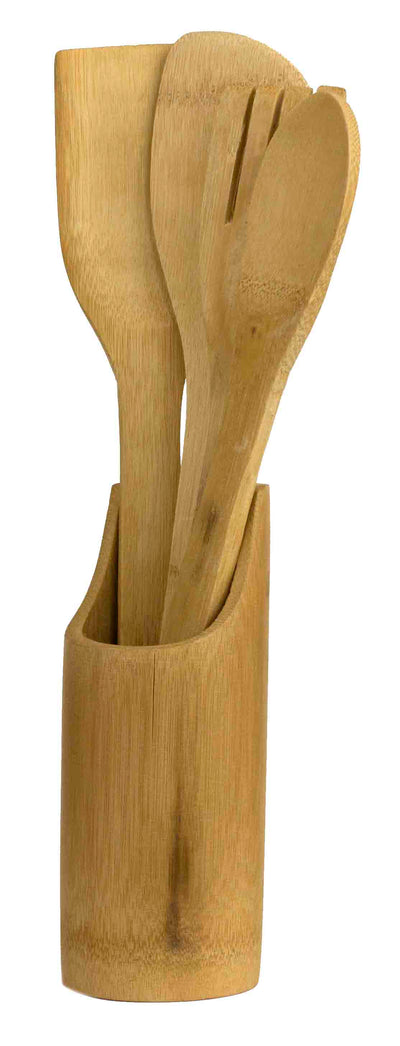 1 of 5:Home Basics 5 Piece Bamboo Utensil Set with Sculptural Holder, Natural 