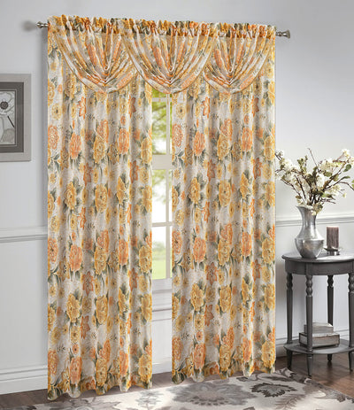 13 of 24:Gwen Dahlia Foil Sheer Rod Pocket Window Panel and Valance Treatments 