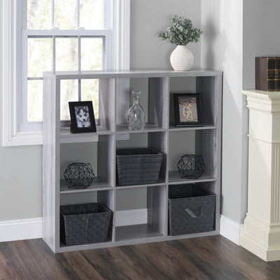 3 of 6:Home Basics 9 Open Cube Organizing Wood Storage Shelf, Grey 
