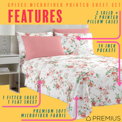 16 of 28:PREMIUS Jennifer Soft Wrinkle-Free Microfiber Sheet Set, White-Pink 