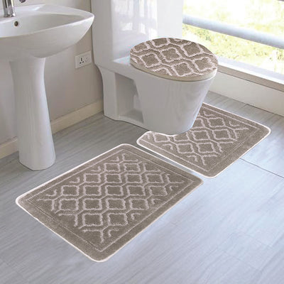 1 of 1:Catherine 3-Piece Mega Size Bathroom Mat Set, Silver 