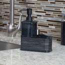 3 of 4:Distributeur de savon Home Basics avec porte-éponge tressé, noir, 530 ml 