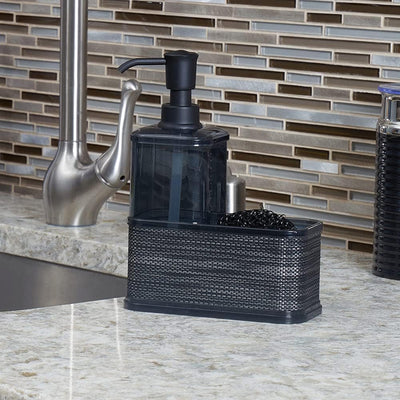 3 of 4:Distributeur de savon Home Basics avec porte-éponge tressé, noir, 530 ml 