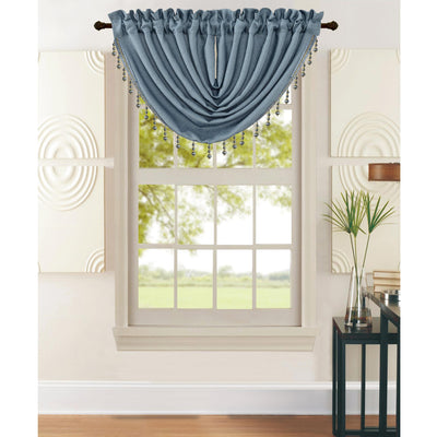 1 of 2:Leah Jacquard Textured Window Panel and Valance Treatments, Blue, All Sold Separately 