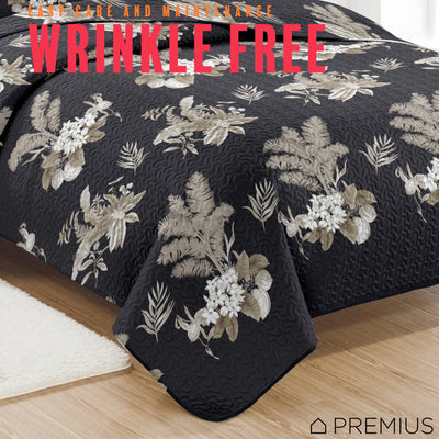8 of 10:PREMIUS Mia 3 Piece Microfiber Wrinkle-Free Quilt Set, Black-Taupe 