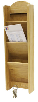 4 of 8:Porte-courrier en bambou à 3 niveaux Home Basics avec crochets pour clés, marron, 50 x 15 x 7,6 cm 