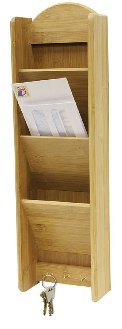4 of 8:Porte-courrier en bambou à 3 niveaux Home Basics avec crochets pour clés, marron, 50 x 15 x 7,6 cm 
