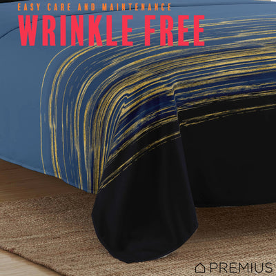 24 of 28:PREMIUS Leo Soft Wrinkle-Free Microfiber Sheet Set, Navy-Gold 