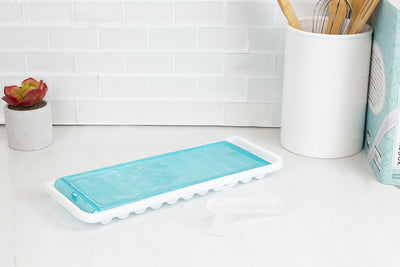 4 of 5:Home Basics 11 Compartment Slim Plastic Stackable Ice Cube Tray with Snap-on Cover, Blue 