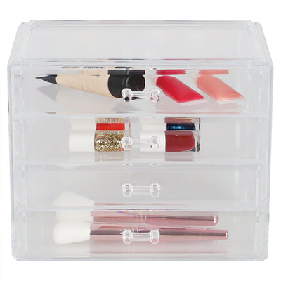 3 of 4:Organiseur de cosmétiques en plastique à 4 tiroirs Home Basics Floral, transparent 
