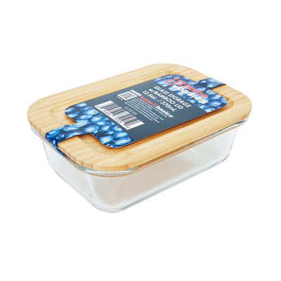 4 of 4:Home Basics Glass Storage Container With Bamboo Lid, Rectangle, Clear 