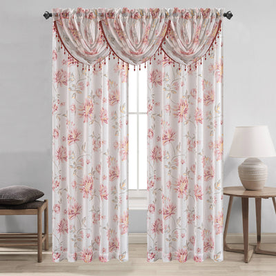 10 of 32:Rideau de fenêtre à passe-tringle métallique transparent à motif floral Anna et cantonnière cascade, tous vendus séparément 