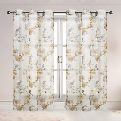 5 of 5:Alaina 2 Pack Floral Sheer Voile Grommet Window Curtain Panel, 37x84 Inches 