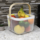 4 of 4:Home Basics Cesta de alambre de malla con mango de madera, color marfil 
