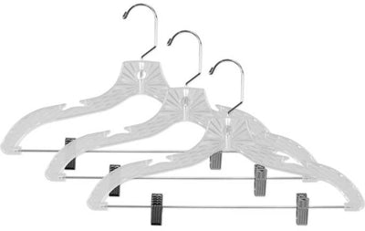 1 of 5:Cintres Home Basics Graceful Curve en plastique cristal avec pince à pantalon en métal (lot de 3), transparent 