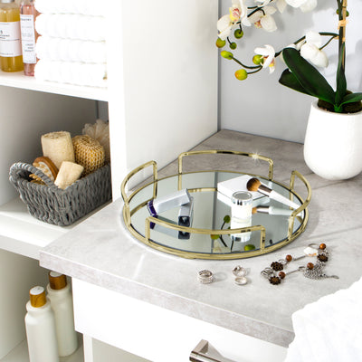 3 of 4:Accueil Détails Plateau de vanité miroir rond moderne en or satiné 