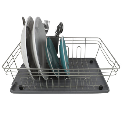 2 of 4:Home Basics Contempo - Escurreplatos de 3 piezas, color gris 