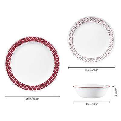 2 of 6:Corelle Vitrelle 12 Piece Round Dinnerware Set, Crimson Trellis, Service for 4 