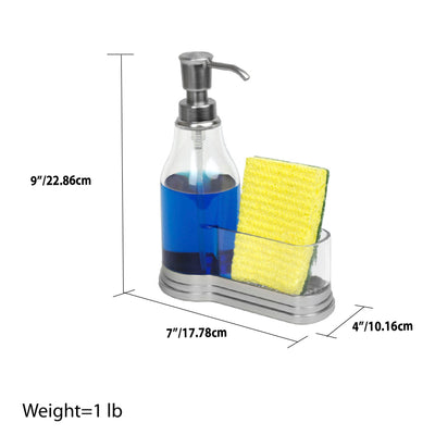 6 of 6:Home Basics Plastic Soap Dispenser with Brushed Steel Top and Sponge Holder, Satin Nickel 