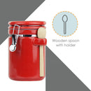 3 of 5:Home Basics Juego de recipientes de cocina de cerámica de 4 piezas con cuchara, rojo 