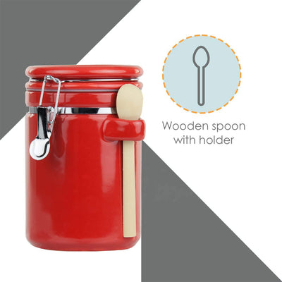 3 of 5:Home Basics Juego de recipientes de cocina de cerámica de 4 piezas con cuchara, rojo 