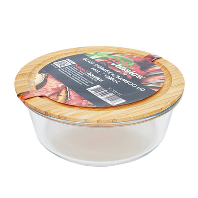 1 of 4:Home Basics Glass Storage Container With Bamboo Lid, Round, Clear 