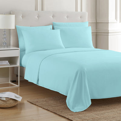 1 of 4:PREMIUS 4-6 Piece Solid Microfiber Wrinkle-Free Sheet Set, Sky Blue 