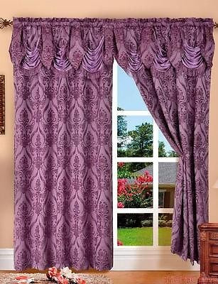 1 of 1:Panneau à passe-tringle Penelopie Jacquard avec cantonnière attachée, violet, 54 x 84 pouces 