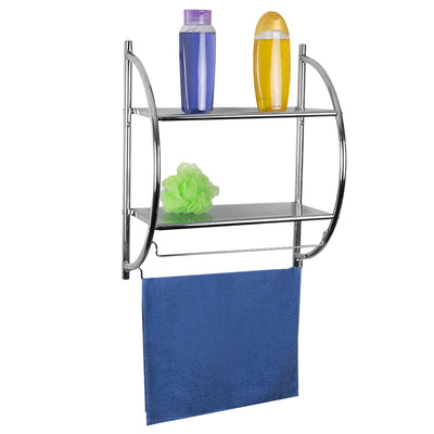 5 of 7:Étagère de salle de bain à 2 niveaux avec porte-serviettes - Finition chromée 