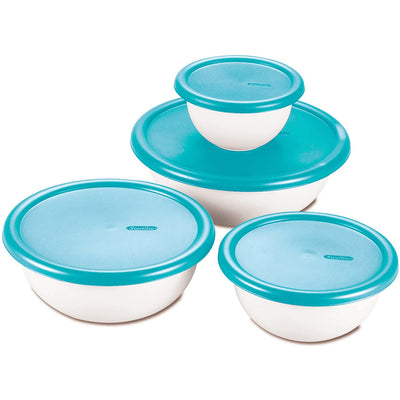 1 of 3:Sterilite 8 Piece Covered Bowl Set, Multisize, White-Teal Lids 