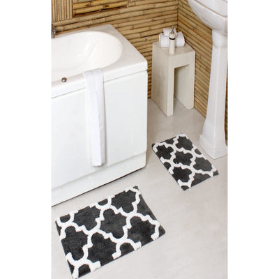 5 of 5:PREMIUS 2 Piece Quatrefoil Diamond Bath Rug Set, 17x24 & 20x32 Inches 