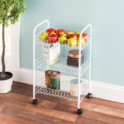 4 of 6:Home Basics Carrito de cocina multiusos de metal con ruedas, color blanco 