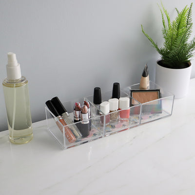4 of 4:Home Basics Floral 3 Compartment Plastic Cosmetic Organizer, Clear 