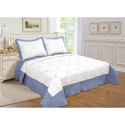 1 of 16:PREMIUS Reversible Quilt Set, Bordered Embroidered Floral 