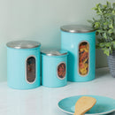 4 of 4:Home Basics 3 Piece Stainless Steel Top Canisters with Windows, Turquoise 